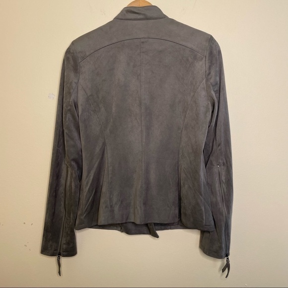 Adrienne Vittadini Grey Faux Suede Moto Jacket - Picture 4 of 7